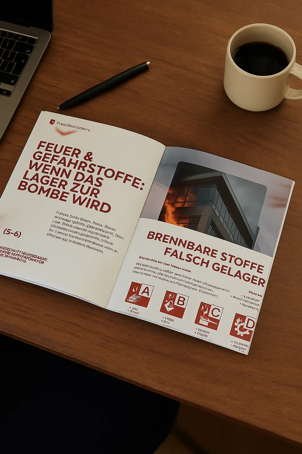 Beispiel aus dem PDF „7 teure Brandschutz-Fehler“: Feuergefahr durch falsche Lagerung brennbarer Stoffe im Betrieb